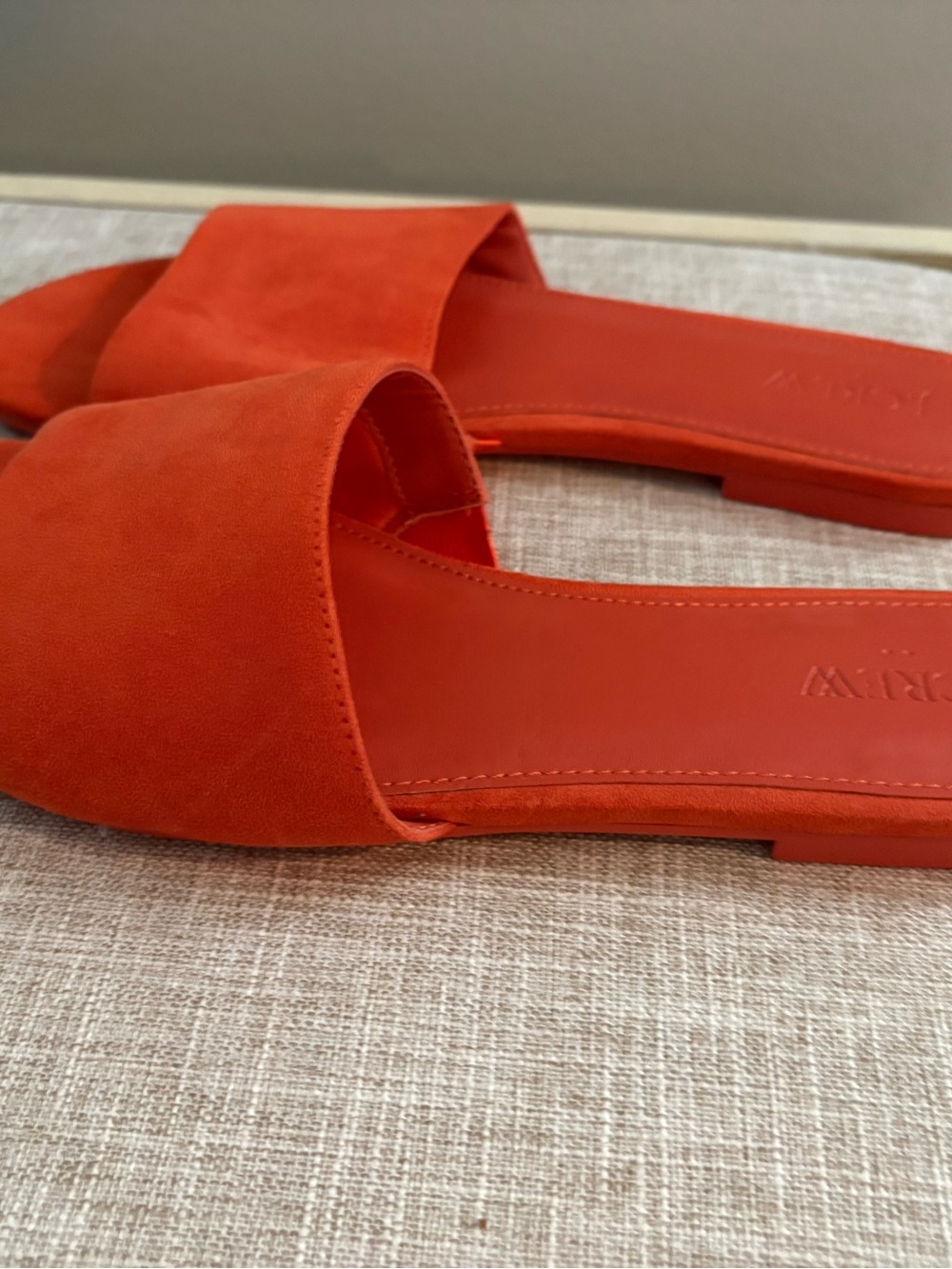 Women’s Orange Slide Sandals - Sueded Upper